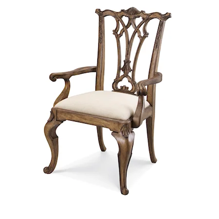 Wood Back Carved Dining Arm Chair